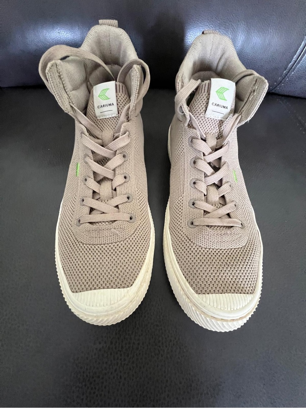 Cariuma Taupe Knit Low Top Sneakers with Cream Soles